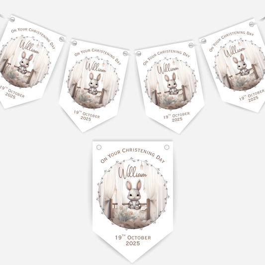 Cute Bunny Christening or Baptism Bunting - B218