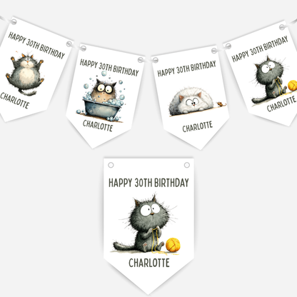 Whimsical Funny Cat Birthday Bunting - For Any Age – B260