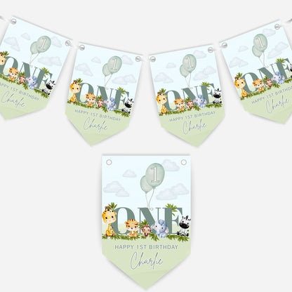 1st Birthday Baby Safari AnimalBunting - B326