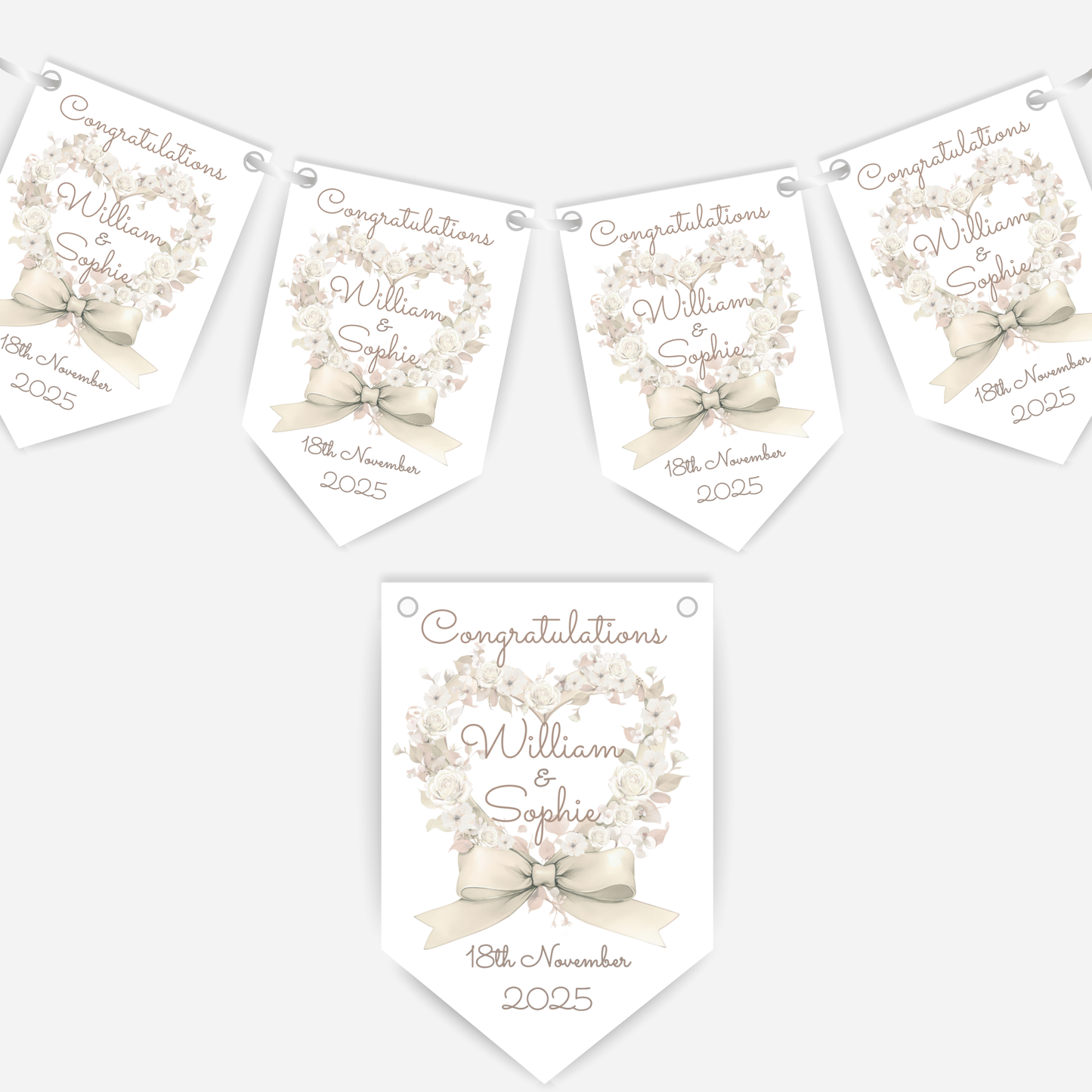 Engagement or Wedding Heart and Bow Bunting - B207