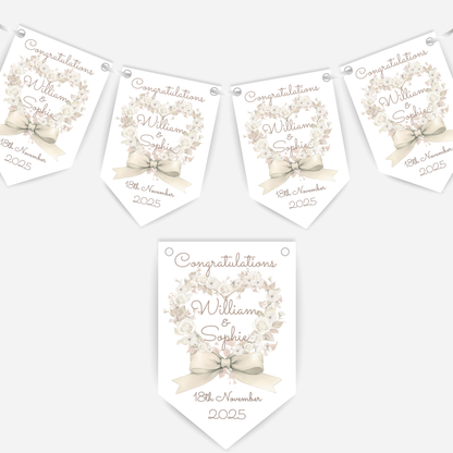Engagement or Wedding Heart and Bow Bunting - B207