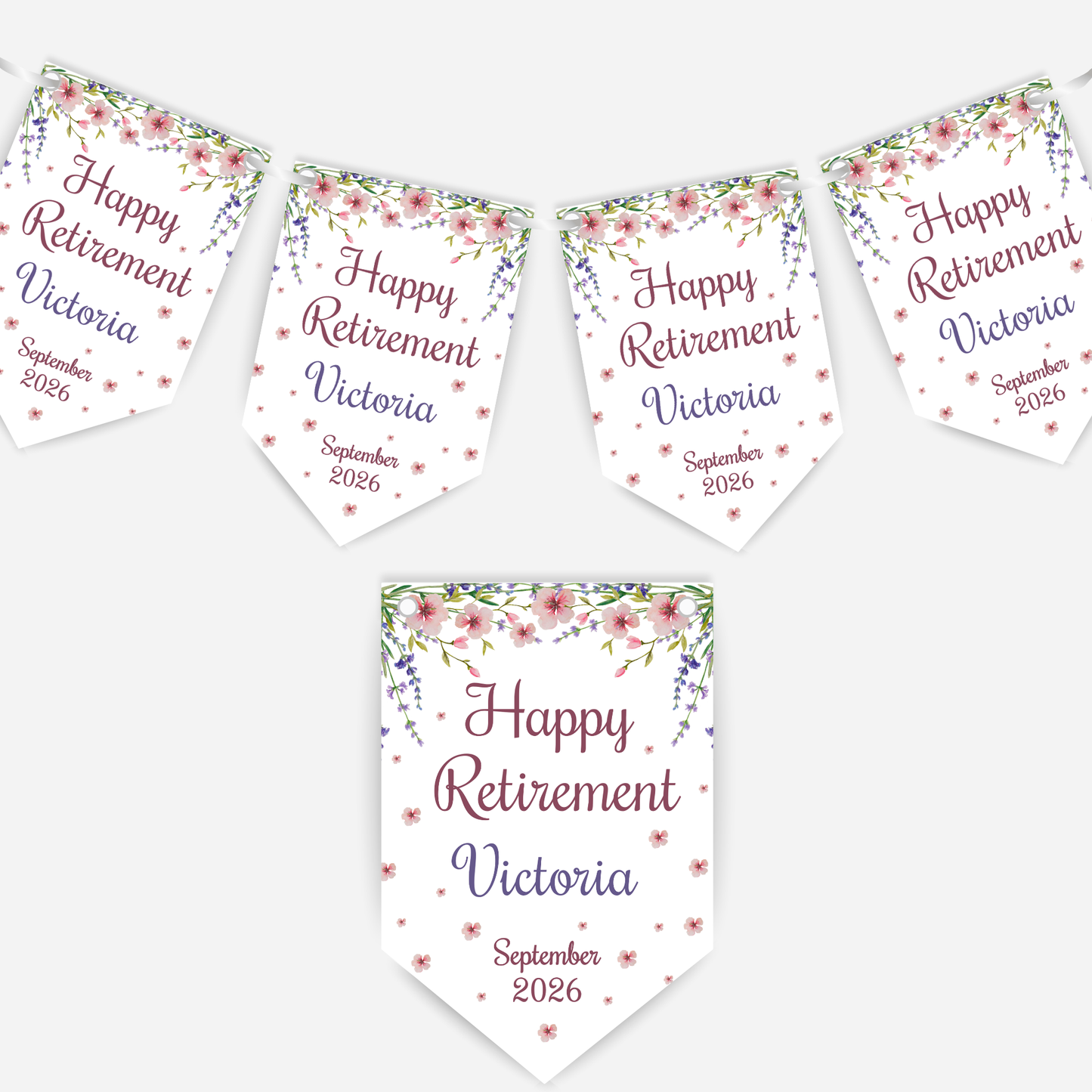 Retirement or any occasion bunting, pretty wildflower design - B300