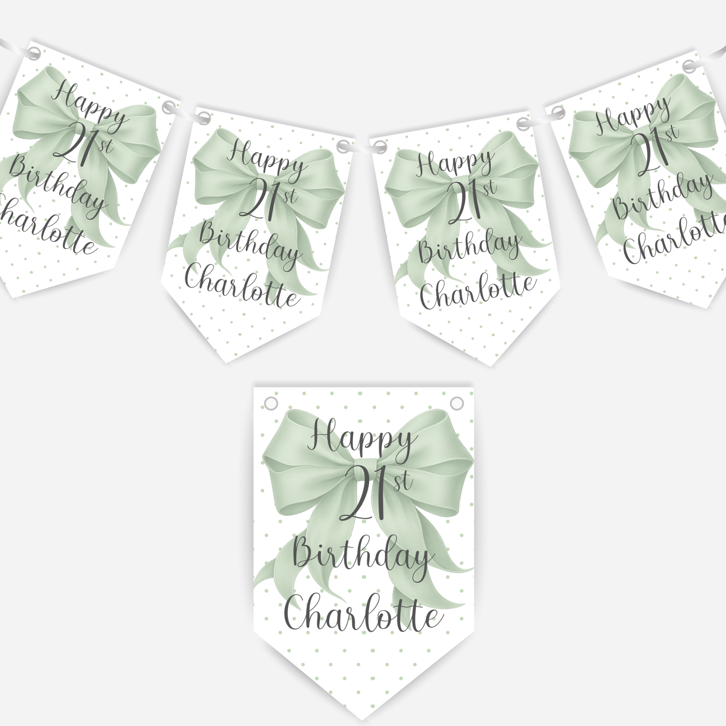 Pretty Sage Green Bow Bunting - B276