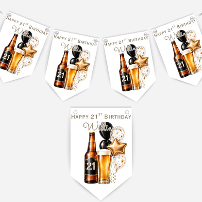 Beer and Balloons Birthday Bunting Decoration – Custom Name & Age - Party Banner – 2 Colours Available – B318