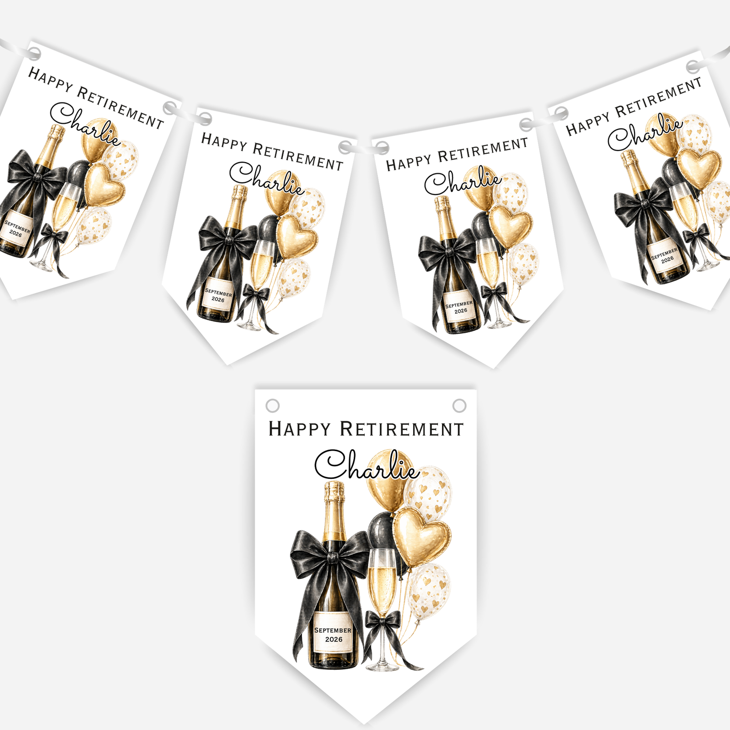 Retirement or any occasion bunting, Fizz and Balloon design - B301