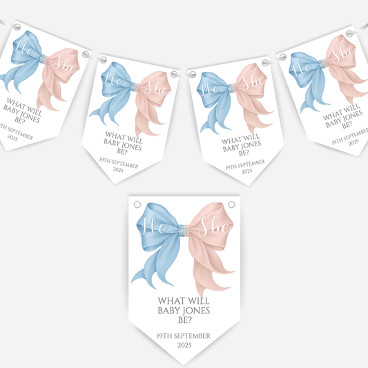Pink and Blue Bow Gender Reveal Bunting - B225