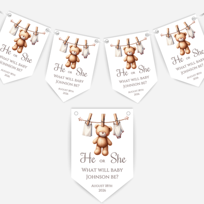 Cute Teddy Bear Gender Reveal Bunting - B188