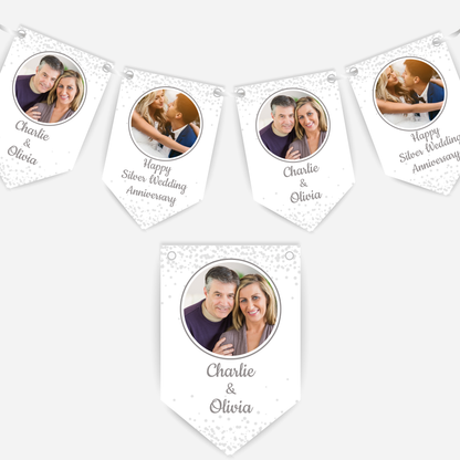 Silver 25th Wedding Anniversary Photo Bunting - B157