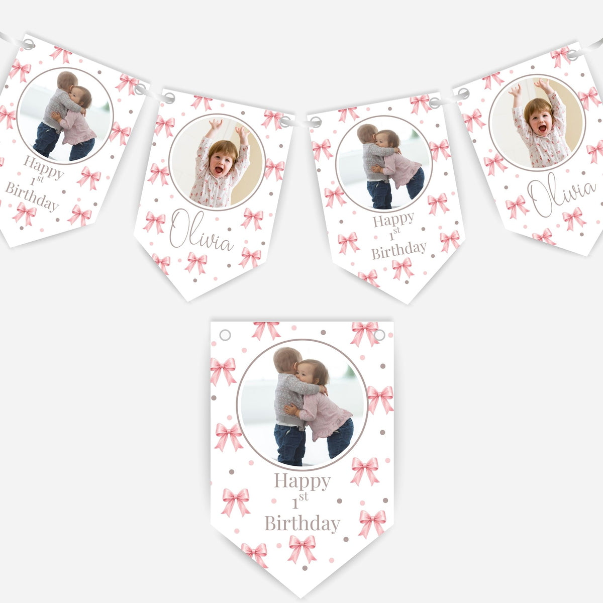 Birthday Party Photo Bunting With Bows- B327