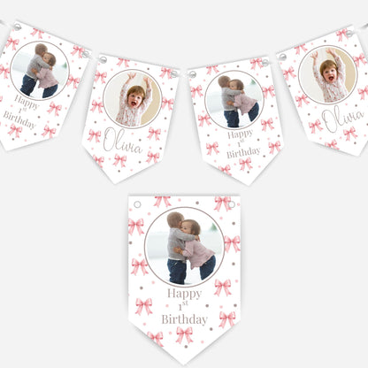 Birthday Party Photo Bunting With Bows- B327