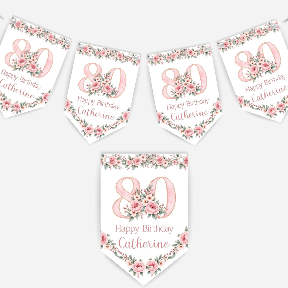 Flower Birthday Bunting Decoration – Custom Name & Age - Party Banner – 2 Colours Available – B328