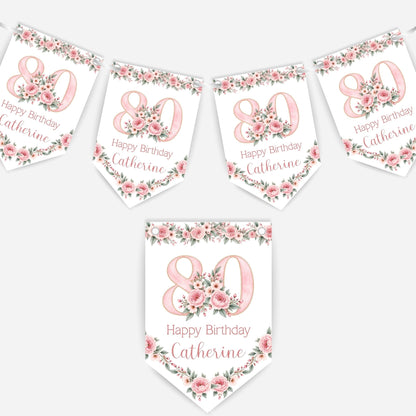 Flower Birthday Bunting Decoration – Custom Name & Age - Party Banner – 2 Colours Available – B328