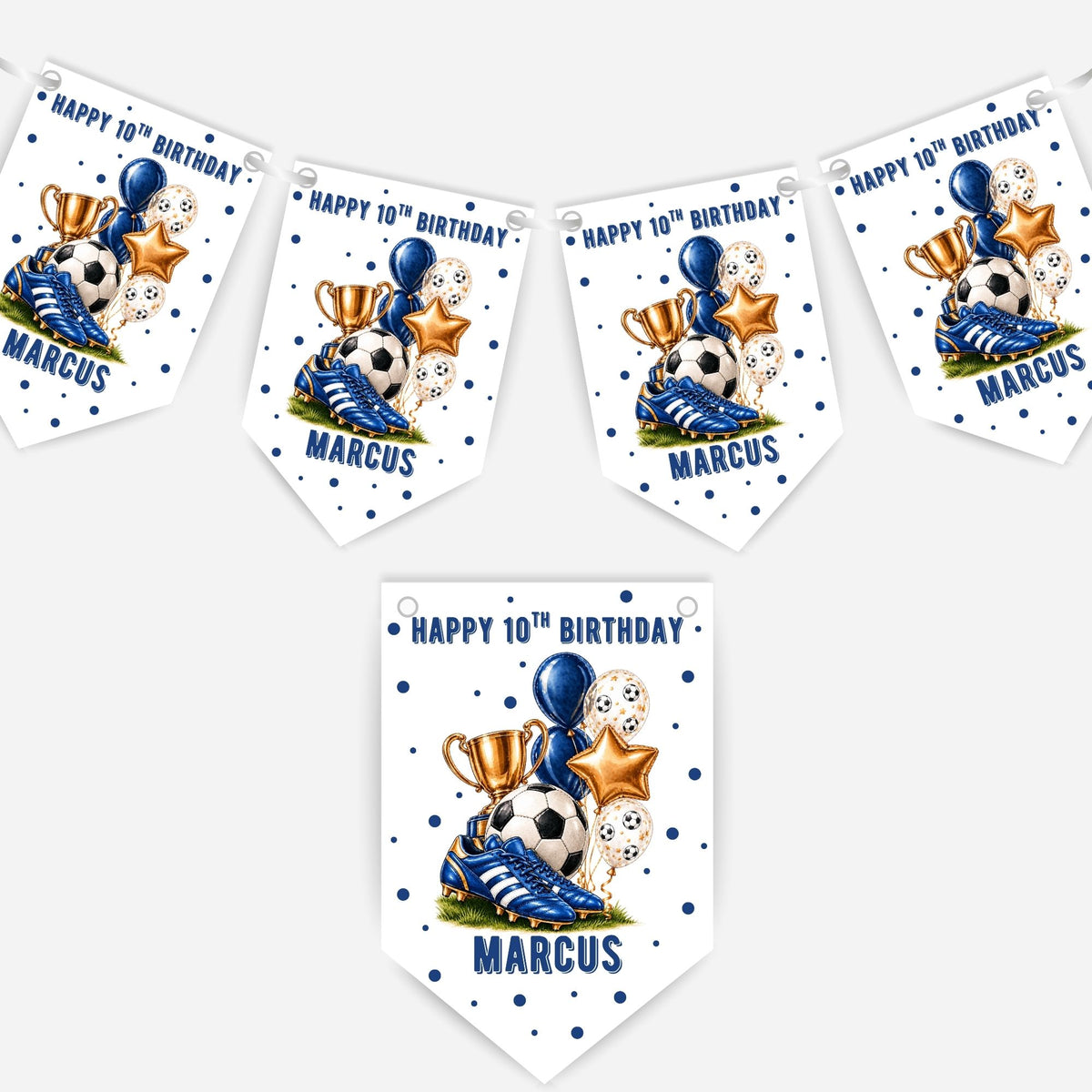Football Birthday Bunting In Four Colours – Blue-Pink - Black - Red – B325