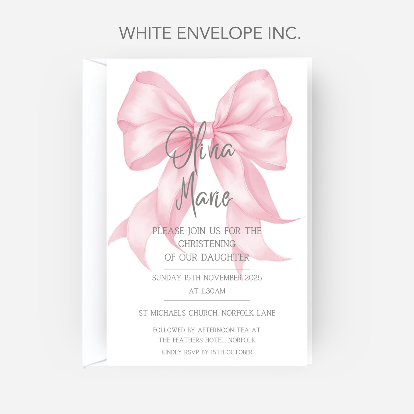 Christening or Baptism Bow Invitation (Pack of 10 ) - P158