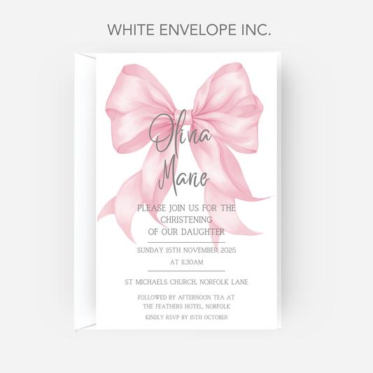 Christening or Baptism Bow Invitation (Pack of 10 ) - P158