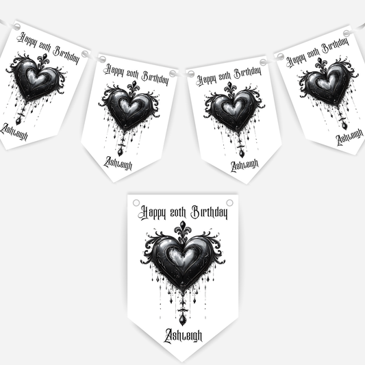 Gothic Style Black Lace Heart Bunting - B214