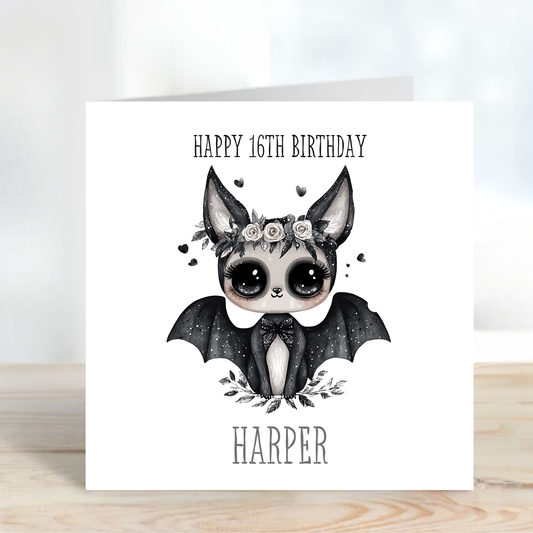 Gothic Birthday Card, Alternative Cute Bat Art - C800
