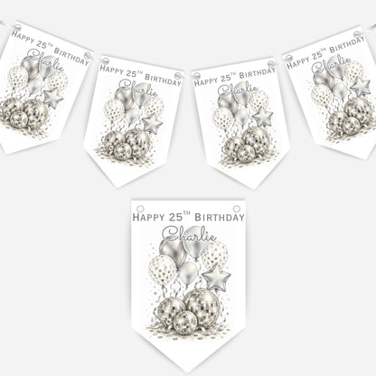 Disco Ball and Balloons Birthday Bunting Decoration – Custom Name & Age - Party Banner – 2 Colours Available – B324