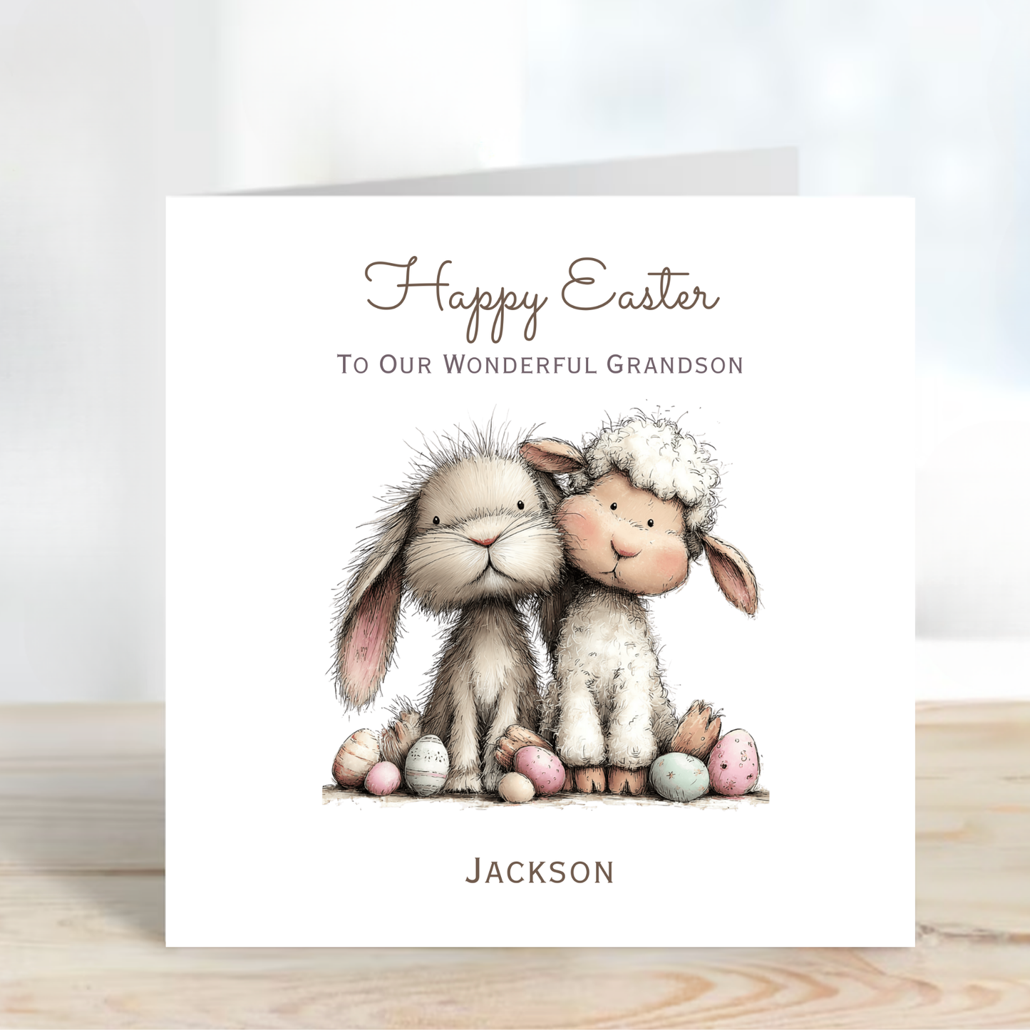 Easter Card With A Cute Bunny & Lamb Design - C838