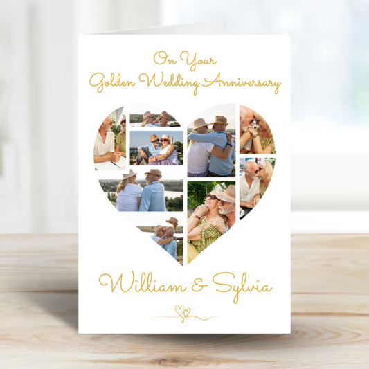 50th Wedding Anniversary Photo heart Collage -  9 Photo Memories Card - PC06