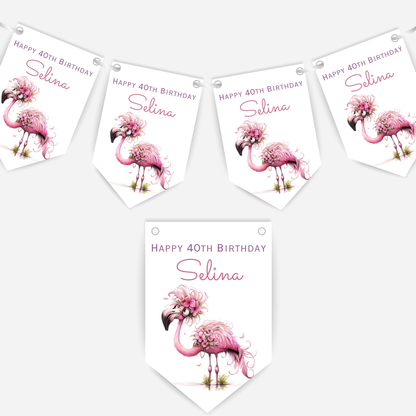 Crazy Pink Flamingo Birthday Bunting - For Any Age – B199