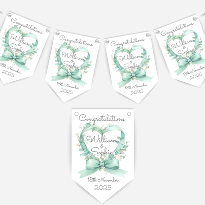 Engagement or Wedding Heart and Bow Bunting - B206