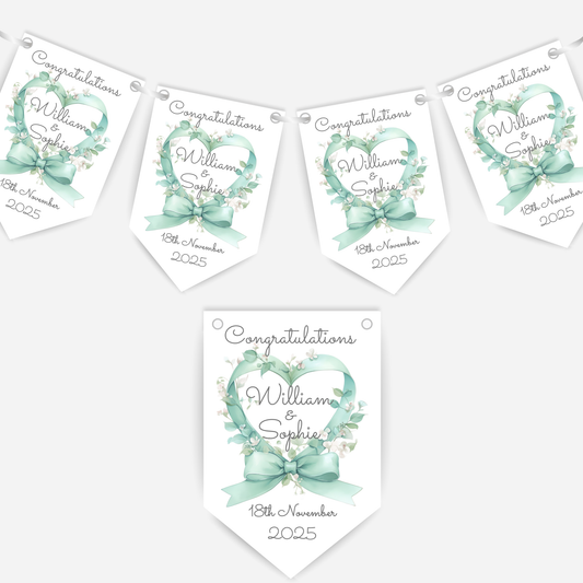Engagement or Wedding Heart and Bow Bunting - B206