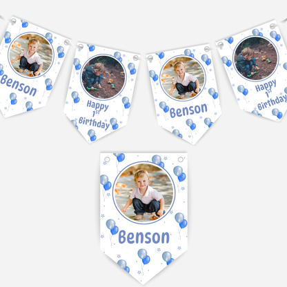 Personalised Blue Balloons Photo Bunting - B184