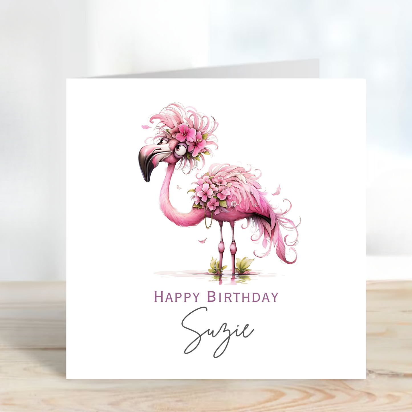 Crazy pink Flamingo Birthday Card - C614