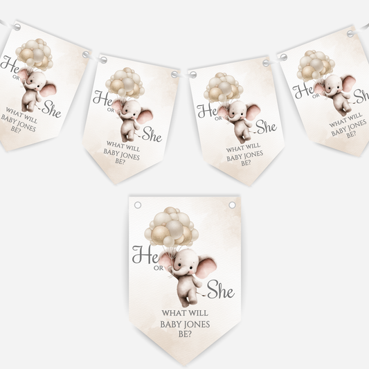 Cute Baby Elephant Gender Reveal Bunting - B265