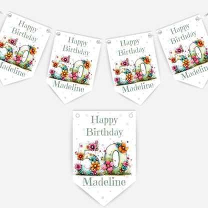 Quirky Floral Any Number Bunting – Party Banner – Party Decoration - B284