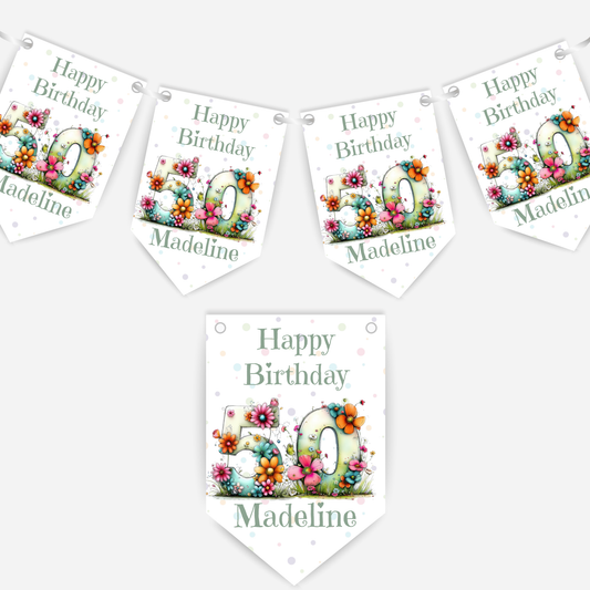Quirky Floral Any Number Bunting – Party Banner – Party Decoration - B284
