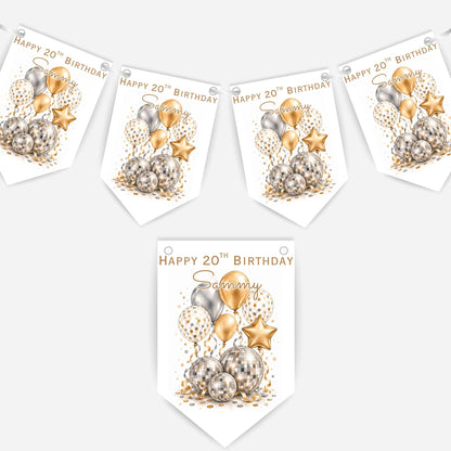 Disco Ball and Balloons Birthday Bunting Decoration – Custom Name & Age - Party Banner – 2 Colours Available – B324