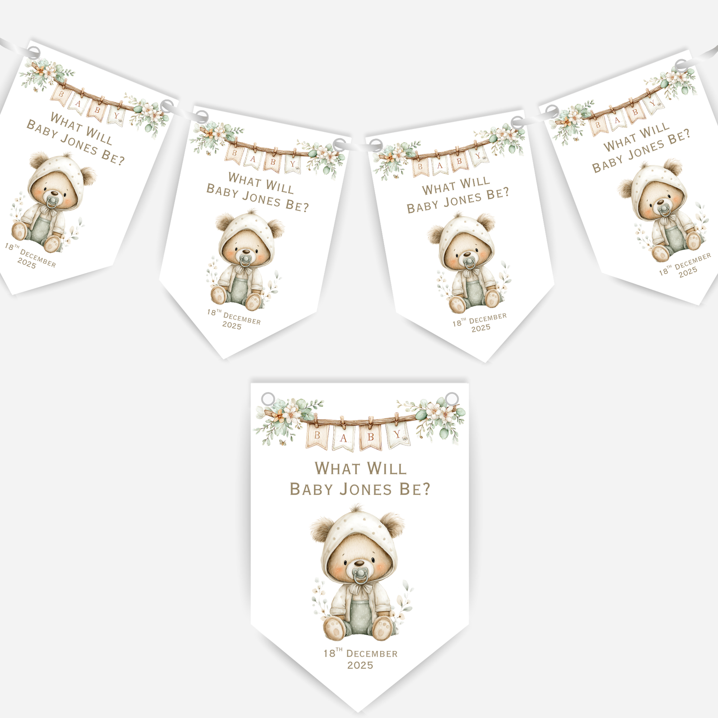 Cute Teddy Bear Gender Reveal Bunting - B226
