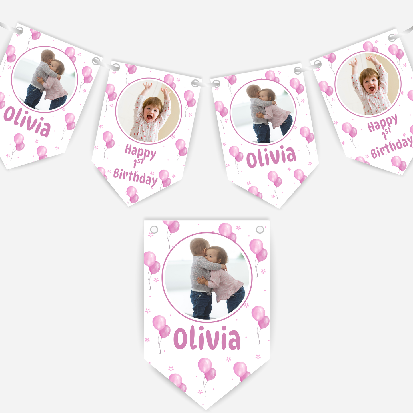 Personalised Pink Balloons Photo Bunting - B183