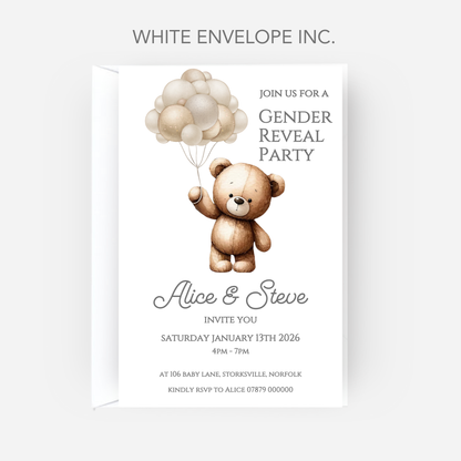 Cute Teddy Gender Reveal Invitations (Pack of 10) - P148