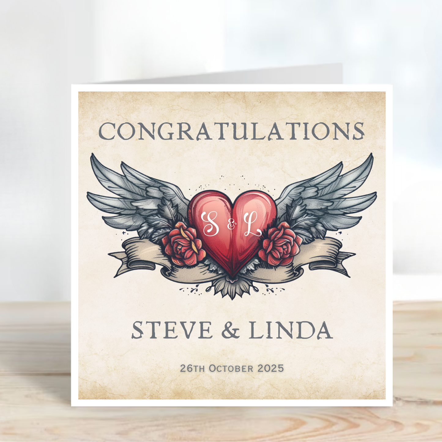 Tattoo Style Wedding or Engagement Card - C500