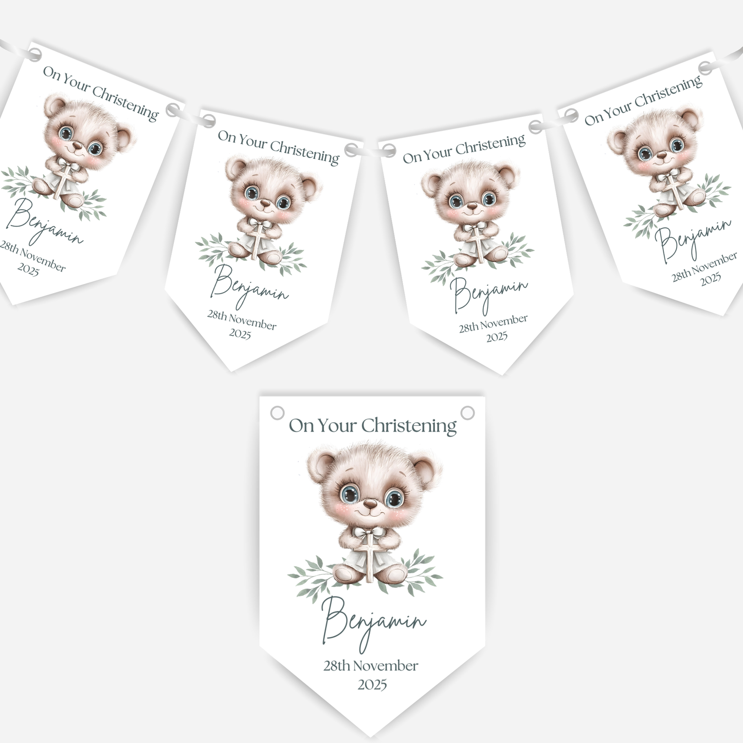 Cute Teddy Christening or Baptism Bunting - B203