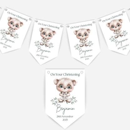 Cute Teddy Christening or Baptism Bunting - B203