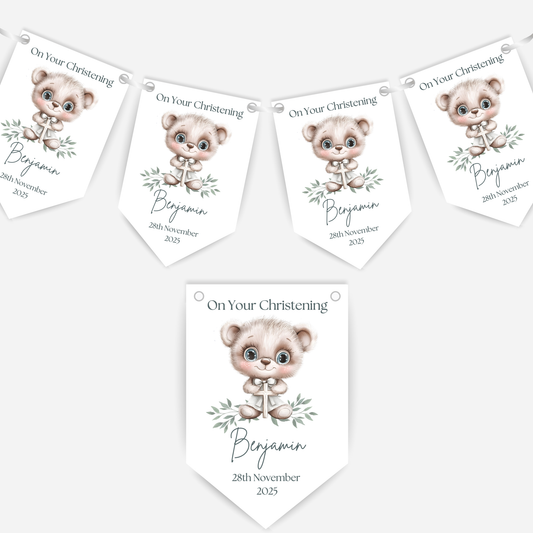 Cute Teddy Christening or Baptism Bunting - B203