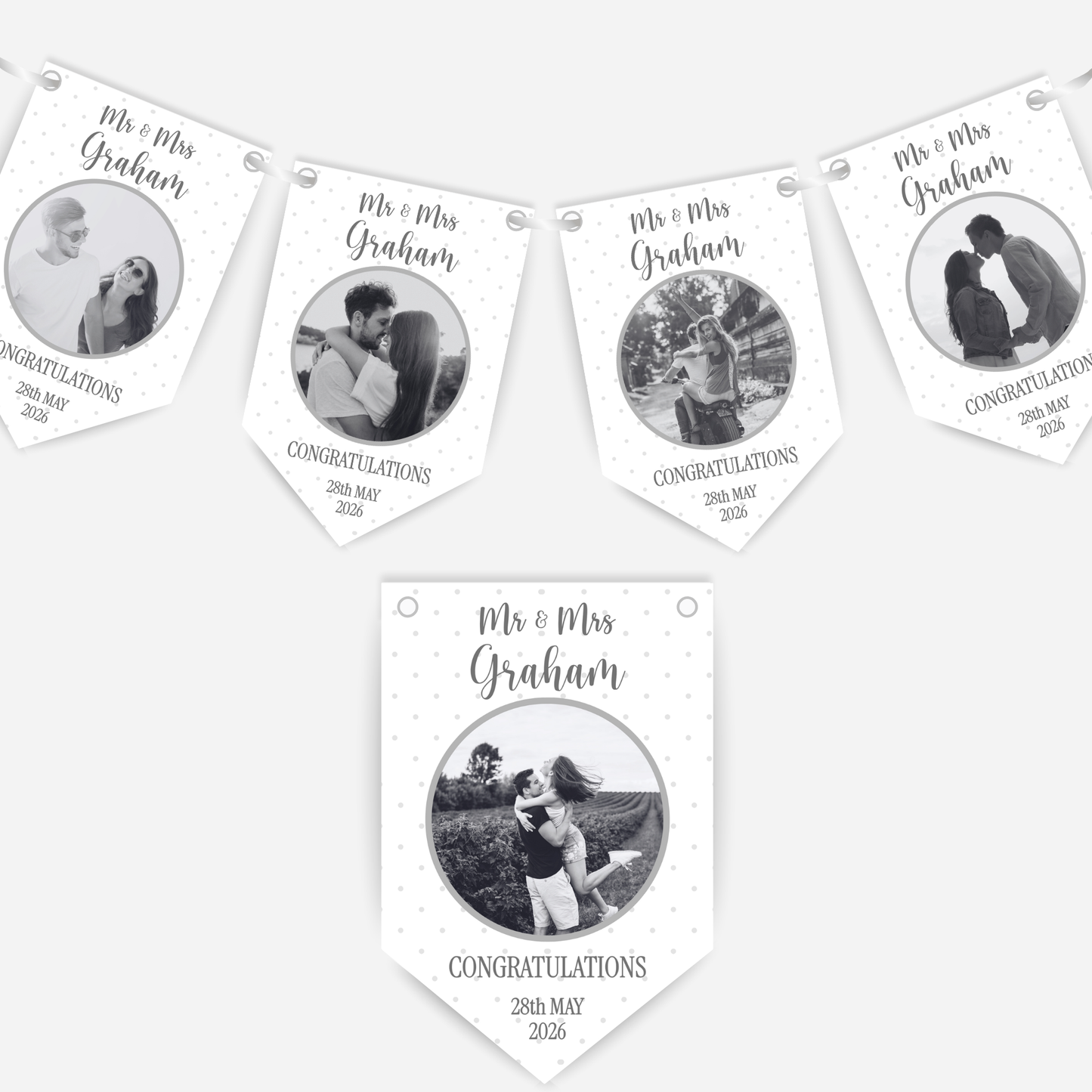 Black & White "Congratulations" Wedding or Engagement Photo Bunting - B310