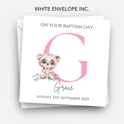 Initial Christening or Baptism Teddy Card - C632