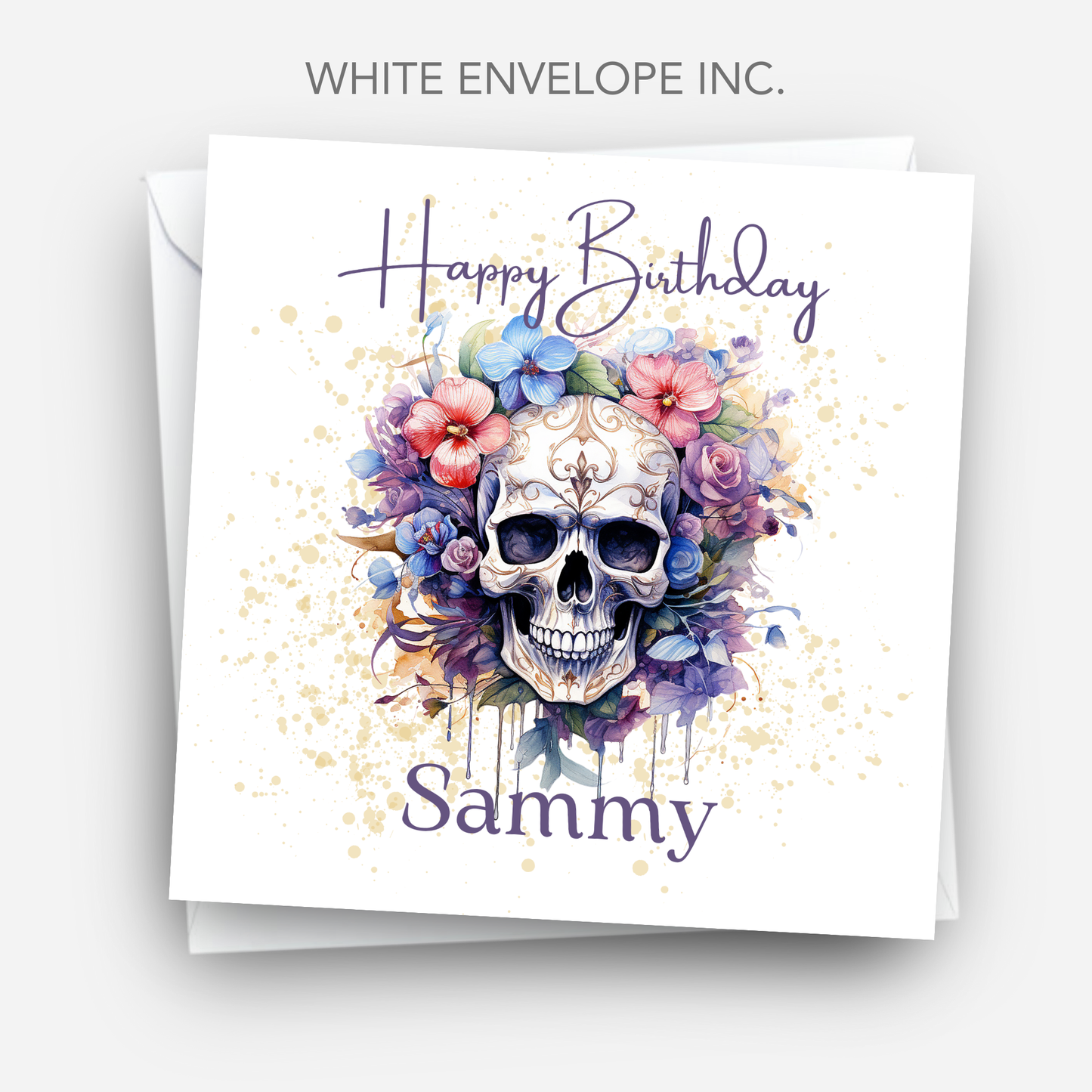 Gothic Floral Skull Birthday Card - C133