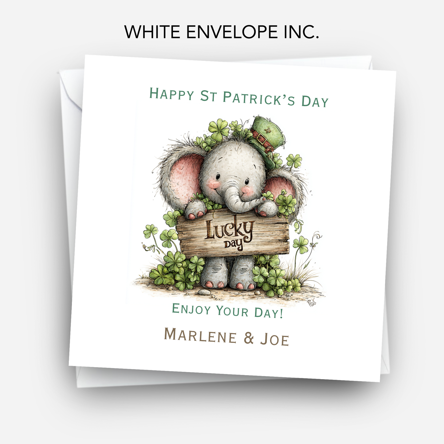St Patrick's Day Card - Cute Elephant Design - C806
