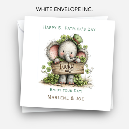 St Patrick's Day Card - Cute Elephant Design - C806