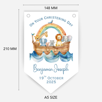 Noah's Ark Christening or Baptism Blue Bunting - B219