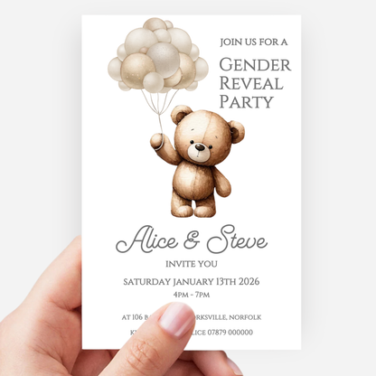 Cute Teddy Gender Reveal Invitations (Pack of 10) - P148