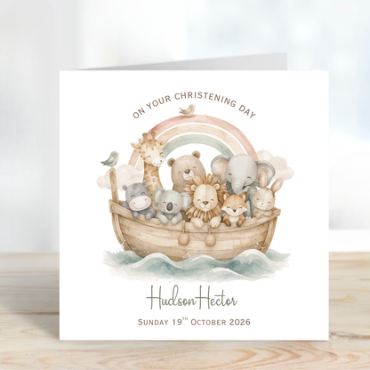 Christening & Baptism Noah Ark Card - Neutral Design - C871
