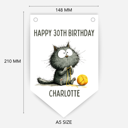 Whimsical Funny Cat Birthday Bunting - For Any Age – B260