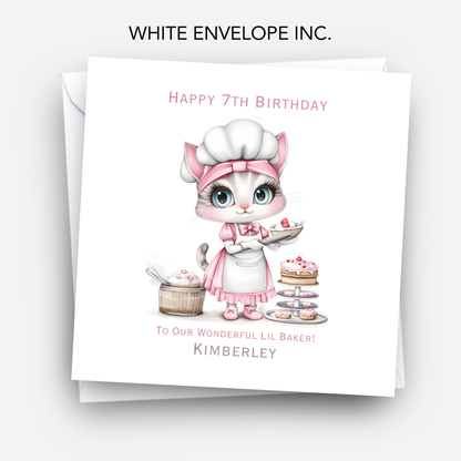 Cute kitten Baker Birthday Card - C586